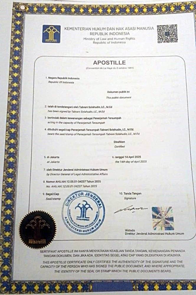 contoh apostille asli kecil